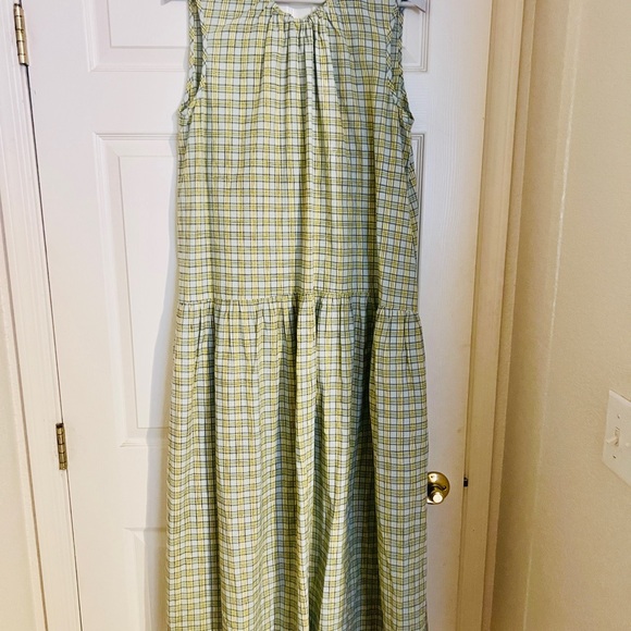 Toast Dresses & Skirts - Green and White Toast  Pleated Tiered Maxi Sundress / ethically made